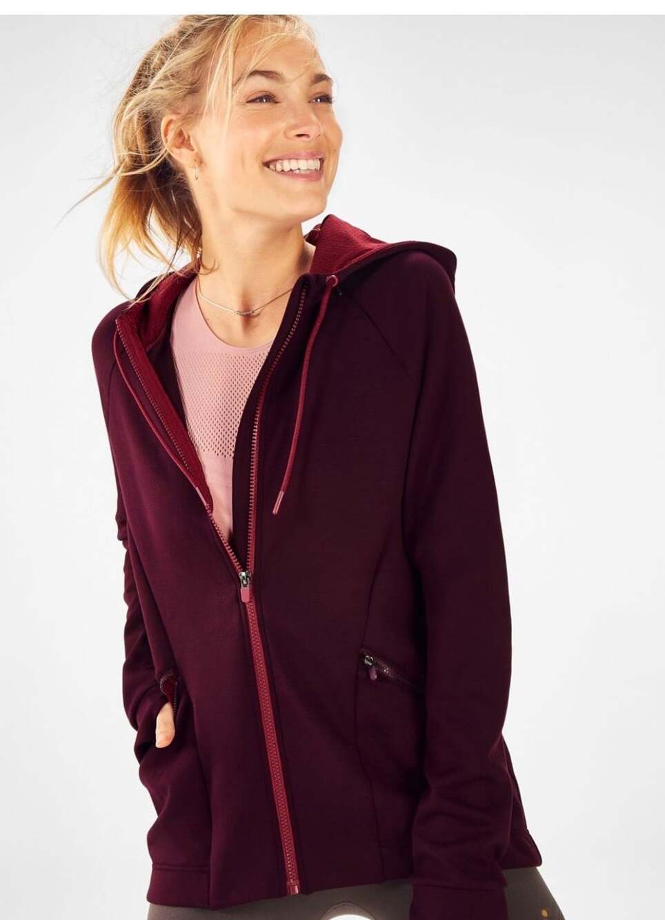 Fabletics Sammy Hooded Jacket Size XXS Burgundy Full Zip